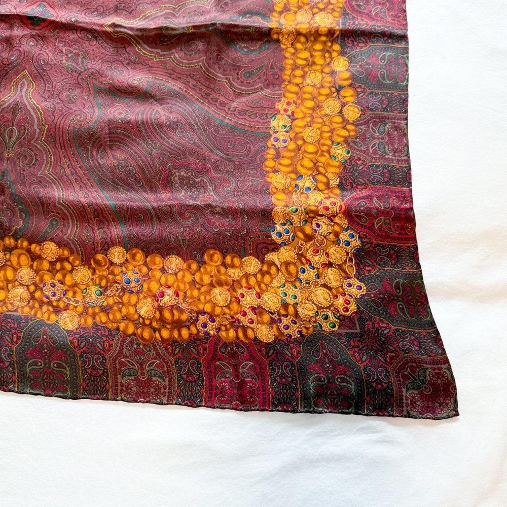 Chanel gripoix silk scarf rare paisley jewel chain multicolor authentic vintage - Picture 4 of 14